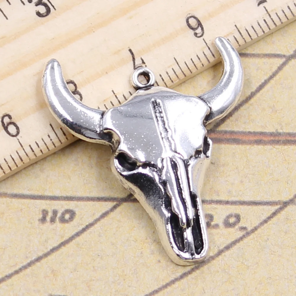 10pcs Charms Yak Skull Bull Head 32x28mm Tibetan Bronze Silver Color Pendants Crafts Making Finding Handmade Antique DIY Jewelry