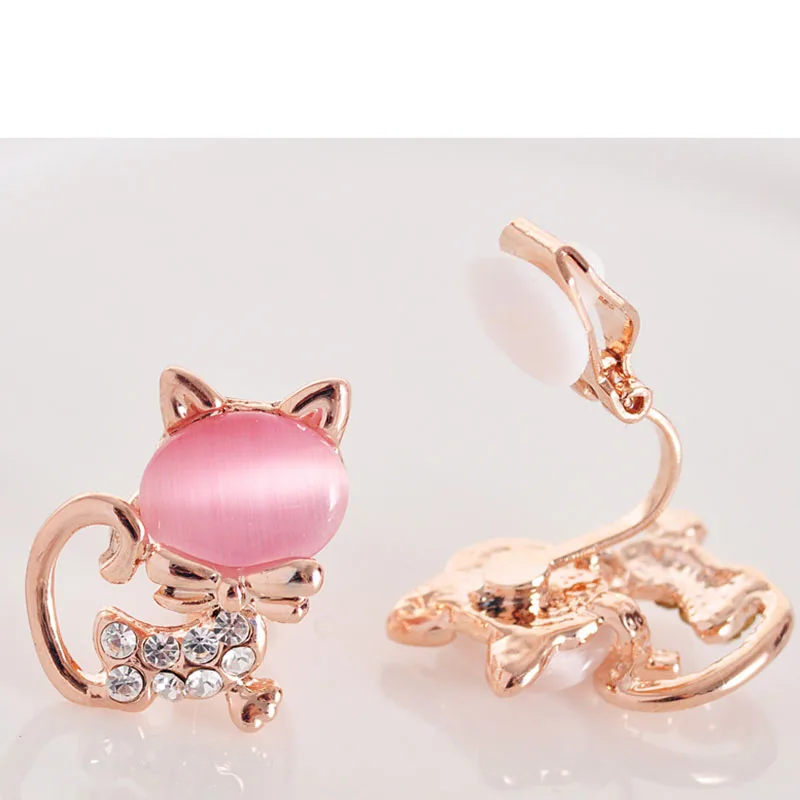 Korea Style opal fox Rhinestone Crystal Clip on Earring Wihtout Piercing for Women Travel No Hole Ear Clip 3 Colors Jewelry Gift