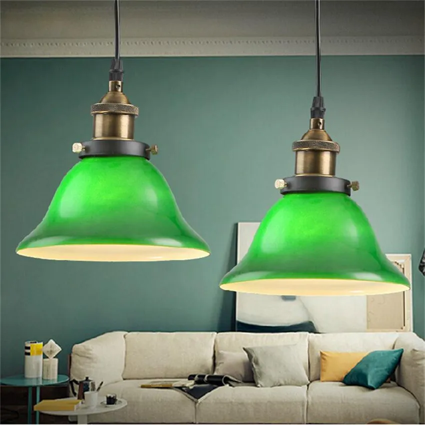 

American Country Style Vintage Emerald Green Glass Pendant light,Loft Style Pendant lights for bar cafe hanging lamp lamparas