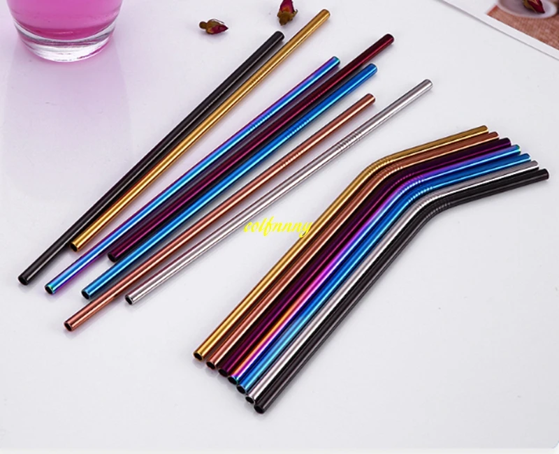 

100pcs/lot 6*215mm Colorful Stainless Steel Straw drinking straw bend & straight drinking straw 8.5" beer straw For 20 oz cup