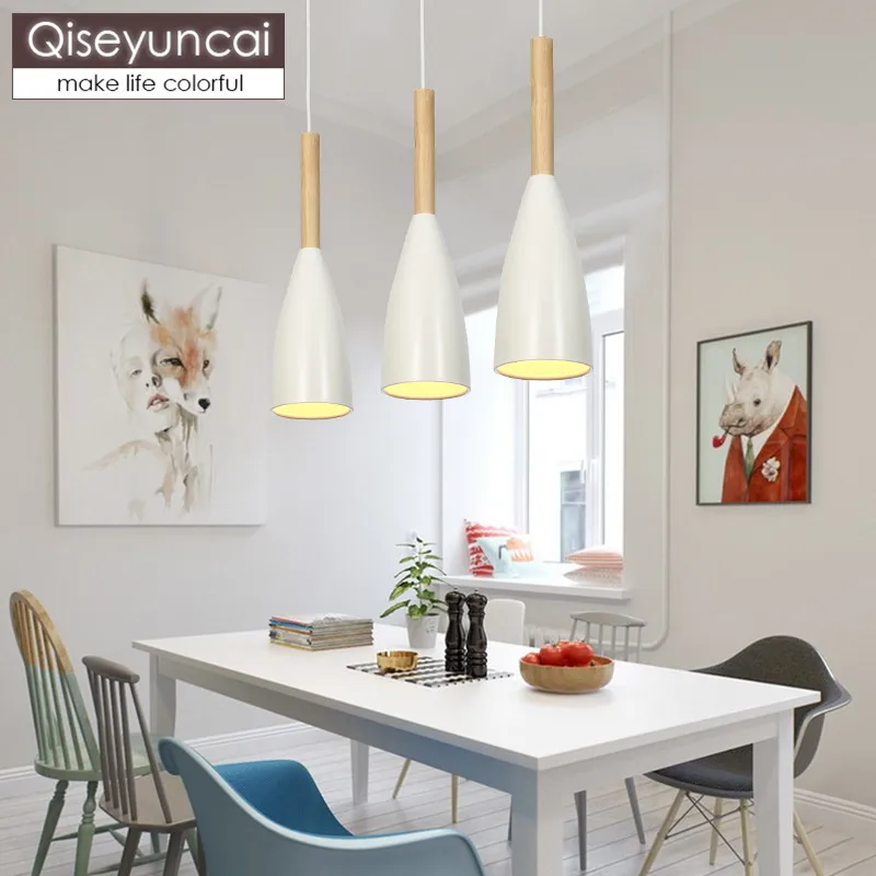 

Qiseyuncai Nordic simple wooden restaurant chandelier creative bar personality single head bedroom corridor aisle lighting