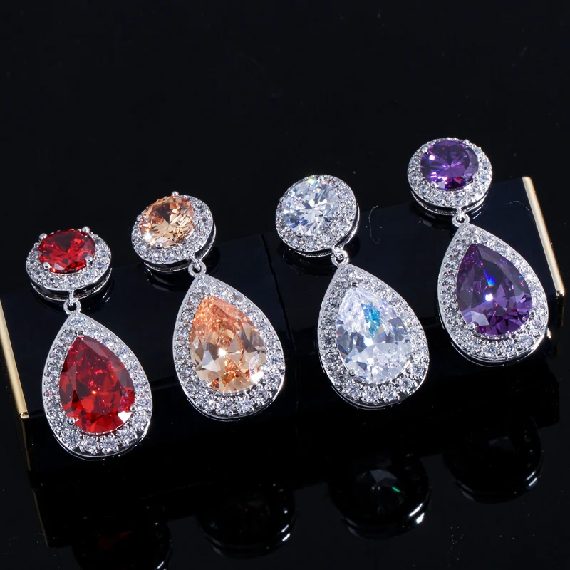 CWWZircons Brand Classic Red Purple Green 2.8 Carat Large CZ Crystal Long Drop Earrings For Women Fashion Zirconia Jewelry CZ014