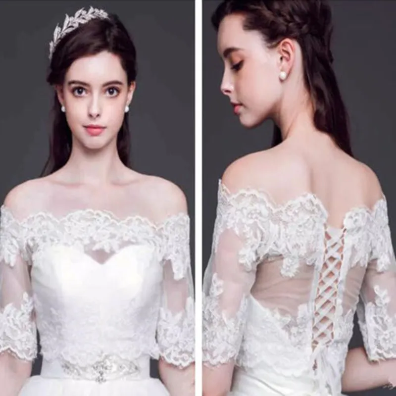 Sexy Long Sleeve Half Sleeve Lace Up Back Bridal Bolero Short Lace Applique Top Wedding Accessories Wraps Cape Custom Jacket New