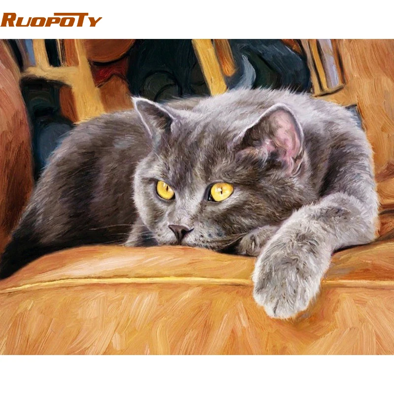 RUOPOTY Frame Animals Cat DIY Painting By Numbers Kit Acrylic Paint On Canvas Wall Art Picture Hand Painted For Home Decor 40x50