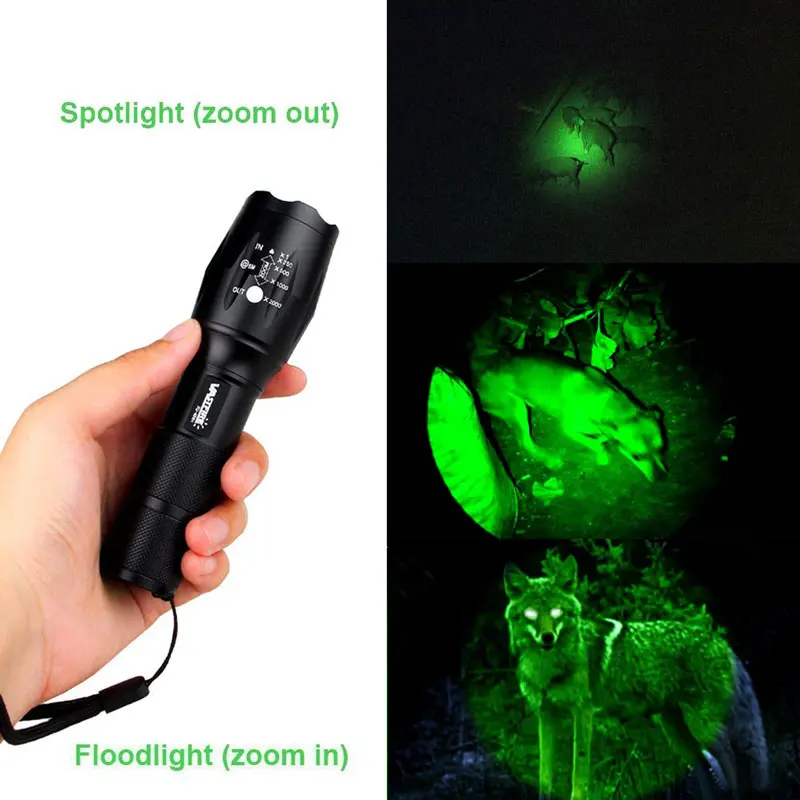 A100 Zoomable 5000Lm Flashlight GREEN RED White LED Adjustable Focus Waterproof Tactical Hunting Torch 1Mode Weapon Gun Lantern