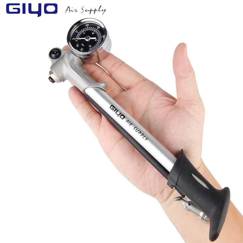 GIYO Bicycle Pump With Gauge High Pressure Hand Mini Pump Hose Air Inflator Schrader Cycling Fietspomp Shock Fork Tire Bike Pump