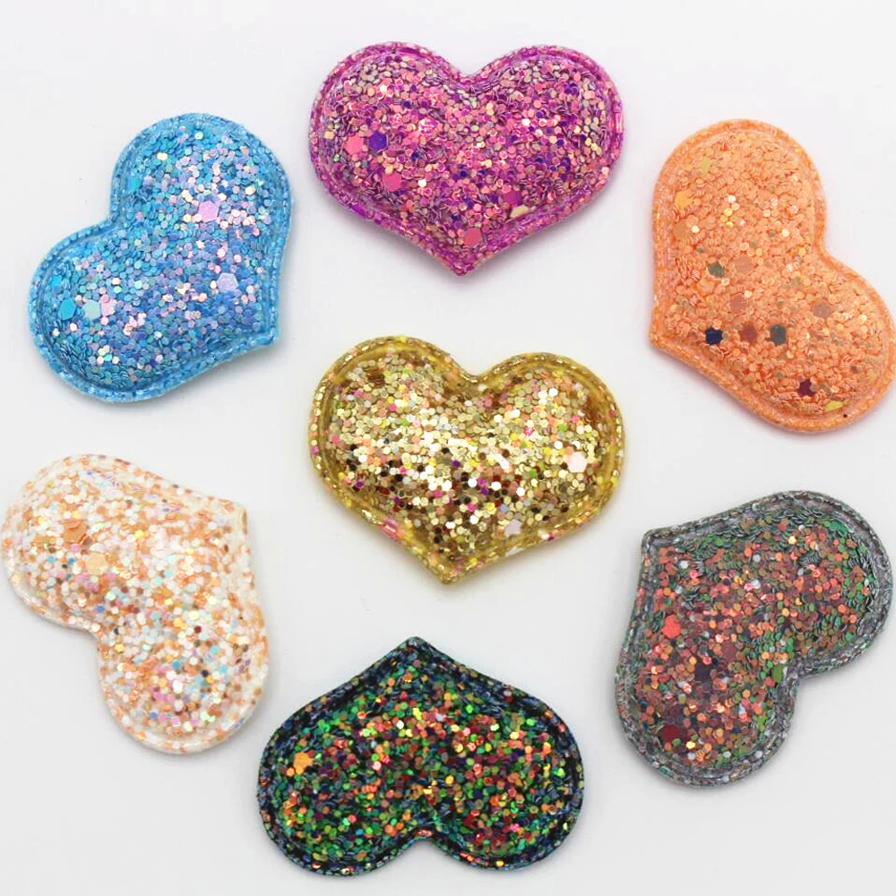 3.2x4.3cm 10pcs colorful applique heart hair clips sparkling DIY crafts accessories dress hat decoration soft fashion mixed