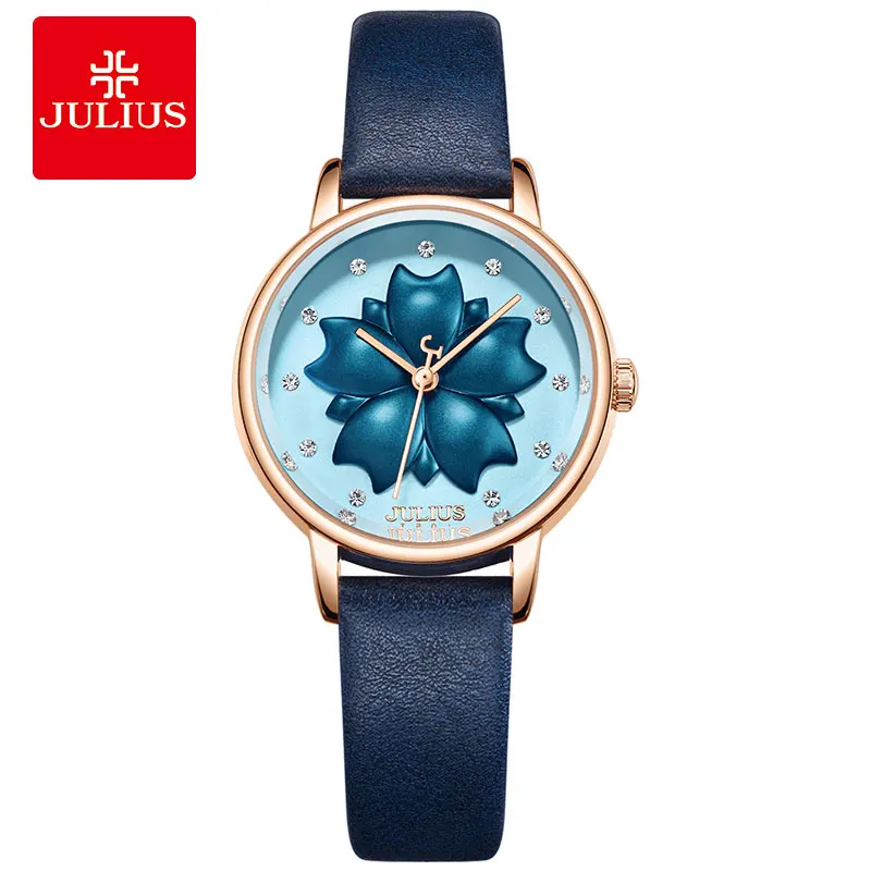 JULIUS Watch 3D Flower Dial Design 2018 New Arrival Women\'s Dress Hour Clock 30M Waterproof Stainless Steel Back Relojes JA-1000