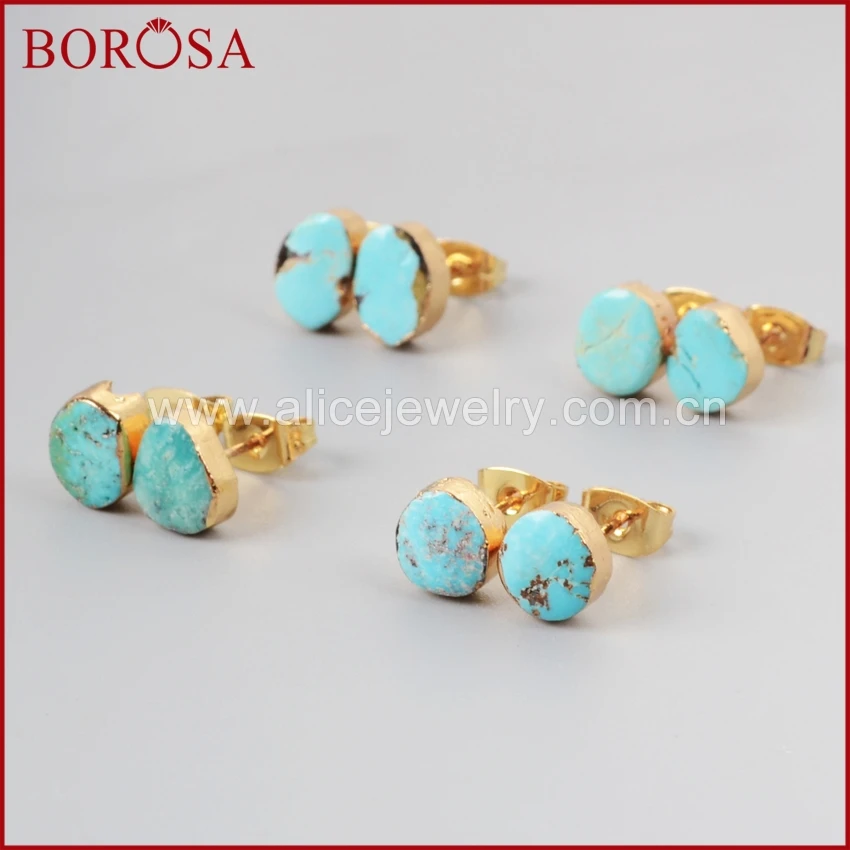 BOROSA 2017 New Arrival Fashion Gold Color Earring Natural Freedom Turkish Stone Stud Earring for Women G1017