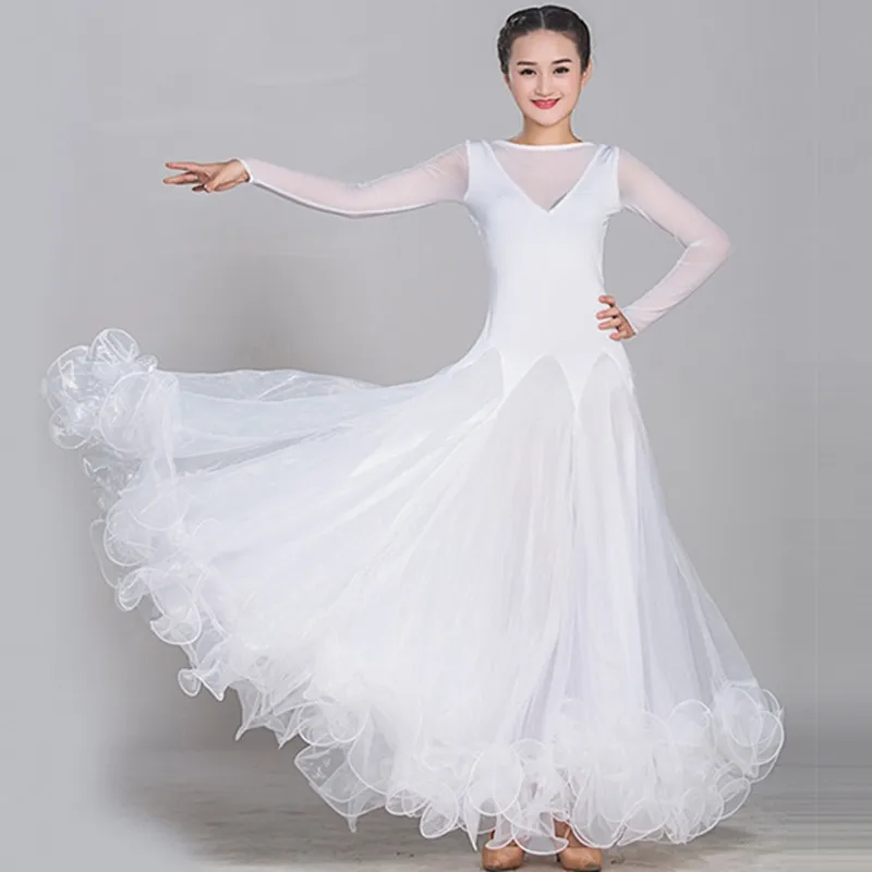 9 Colors Ballroom Dance Dresses Lady\'s High Quality Simple Style Blue Tango Waltz Dancing Skirt Ballroom Dance Competition Dress