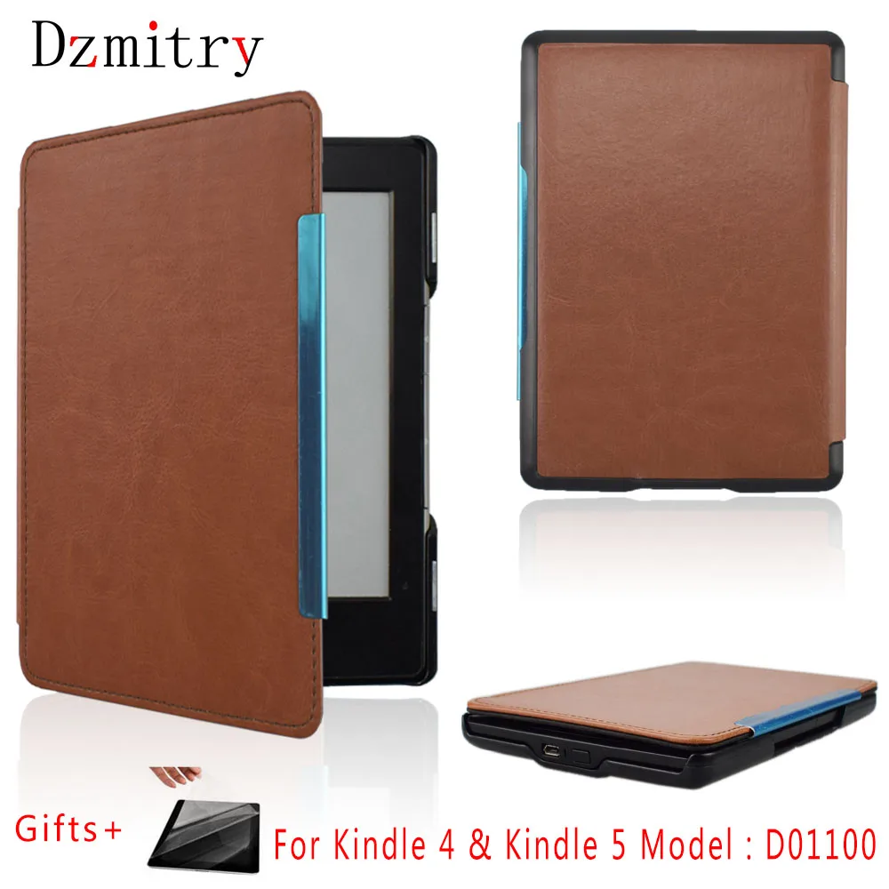 

Slim PU Leather Case For Kinlde 4 Kindle 5 Case High Quality Ebook Cover K4 K5 Model:D01100 eReader Protective Shell+Film
