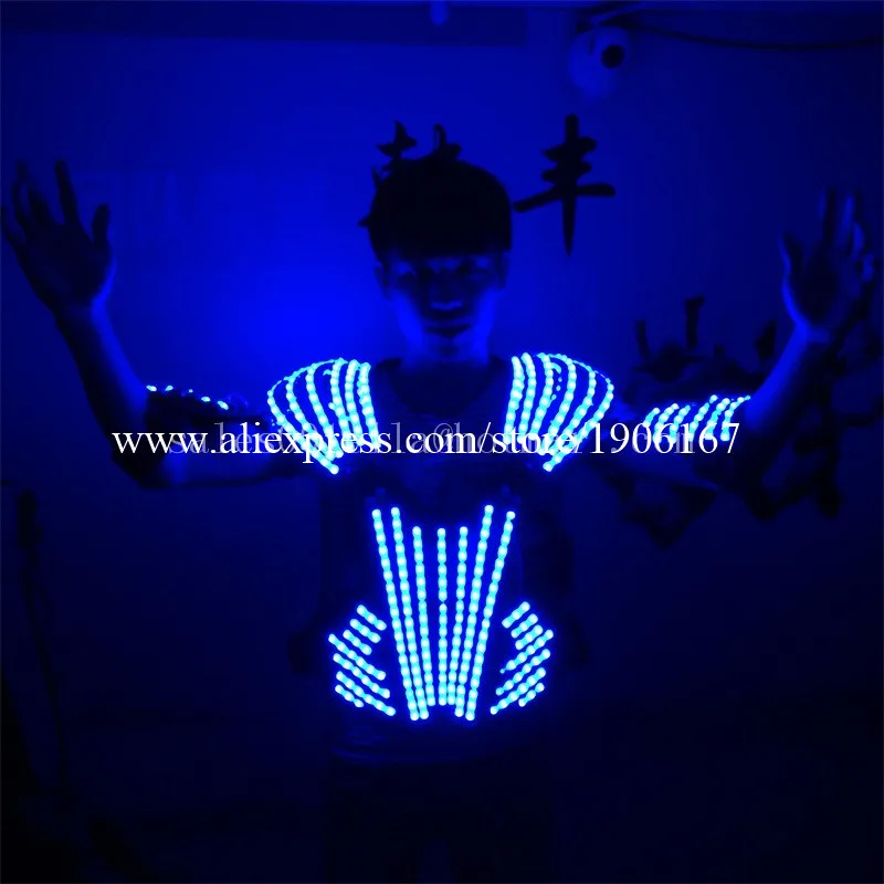 Wecool hot sale dj blue color LED armor costumes for stage dance wear performance Christmas Halloween