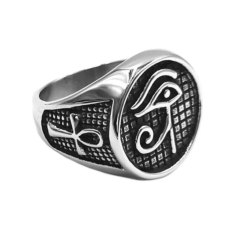 Egypt Pharaoh Eyes Ring Stainless Steel Egyptian Eye of Horus Ra Udjat Amulet Ankh Jewelry Men Gift SWR0830