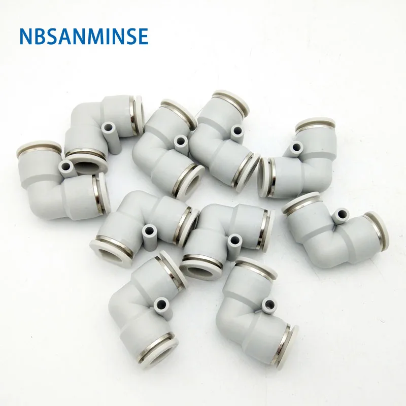 NBSANMINSE 10Pcs/lot PUL 04 06 08 10 12 16mm Pneumatic Plastic Elbow Fitting Air Connector for PU NY tube 10bar Pressure