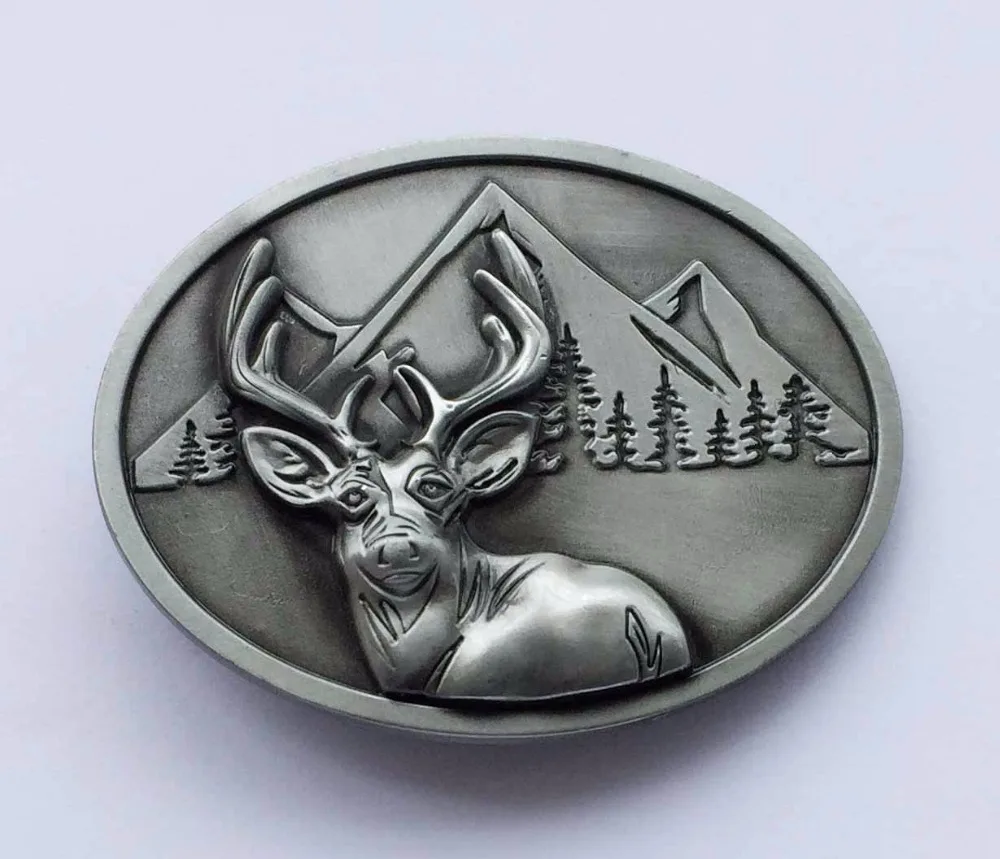 New Vintage Bronze And Sliver Plated Western Deer Hunter Hunting Belt Buckle