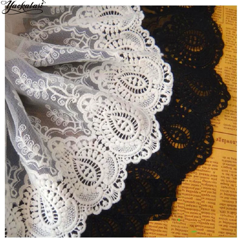 1 Yard Cotton Embroidery Lace Mesh Soft Tulle Flower Lace Trim White and black 21cm