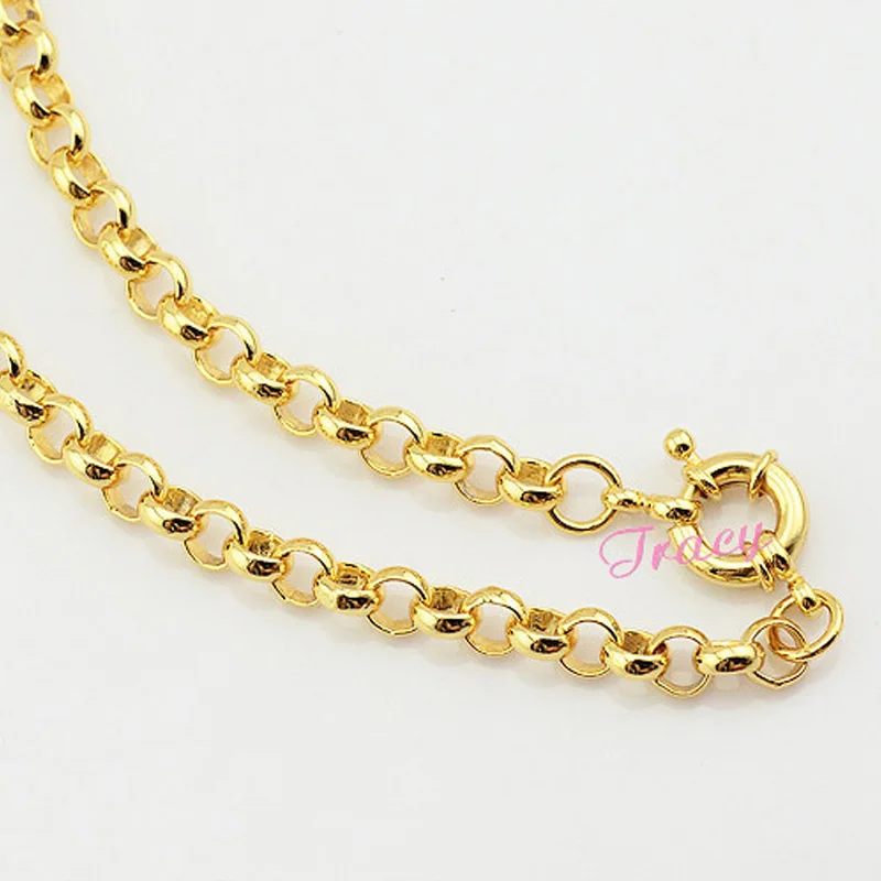 6mm Men\'s Female Set Jewelry Unisex Yellow Gold Color Link Rolo Necklace Bracelet Set Chain