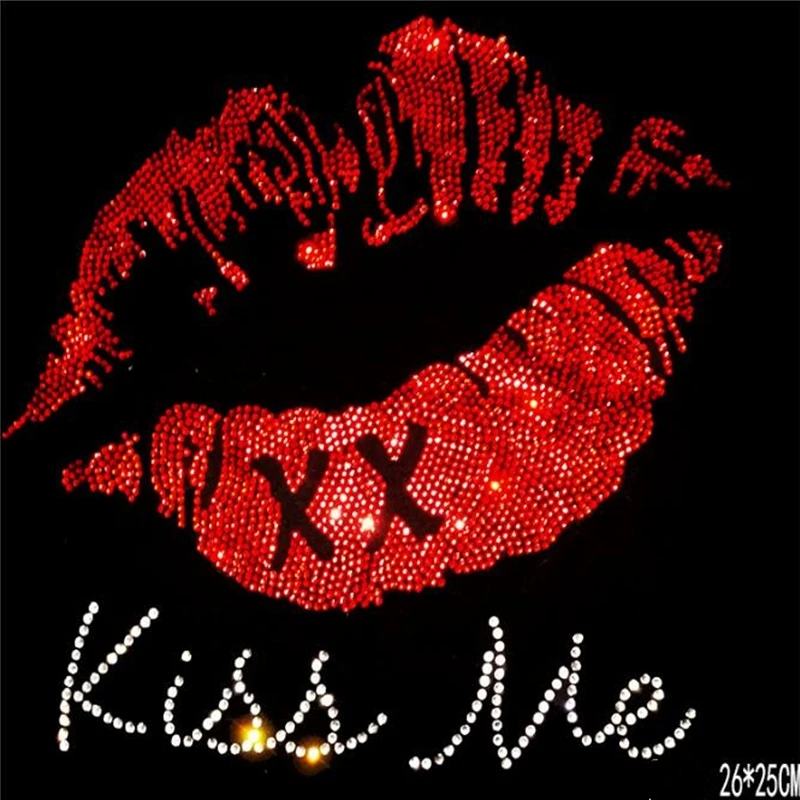 Hot fix rhinestone iron on Appliques Clothes Embroidered Red Lip patches dla kobiet odzież DIY Motif Applique Heat Transfer