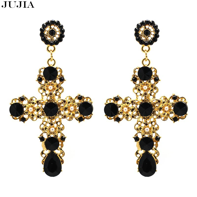 Wholesale JUJIA New Arrival Fashion Women Big Vintage Statement Earrings for Women Baroque Bohemian Cross Earring