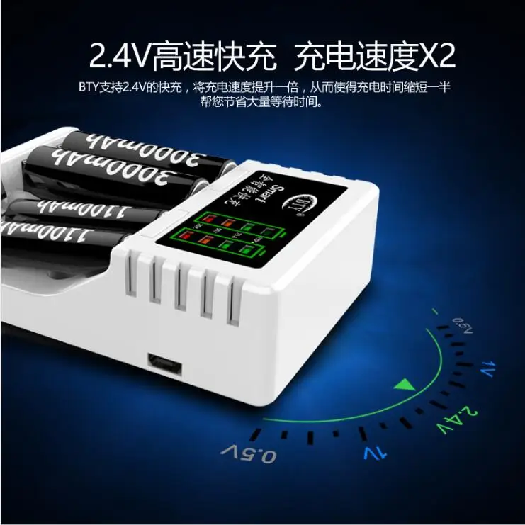 10 Pieces BTY 704A3 Rechargeable AA AAA Batteries USB Charger 2.4V Fast Charger with USB Cable