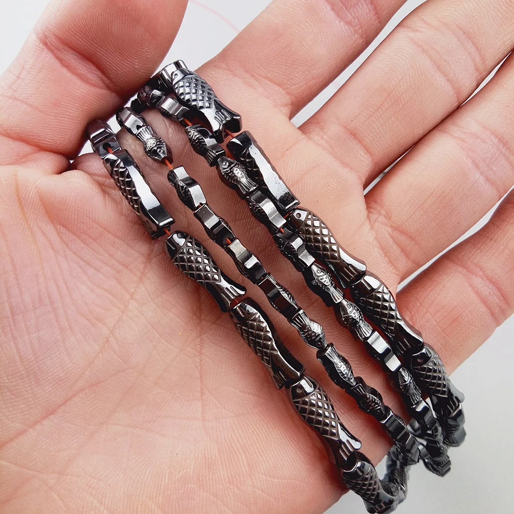 WLYeeS Fish shaped Natural Black Hematite beads Big/Small Spacer Loose Beads for DIY Jewelry necklace Earring Bracelet Making