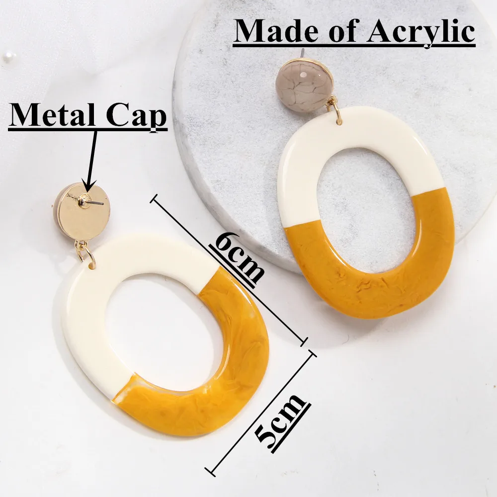 FishSheep Statement 2 Colors Stitching Oval Shape Large Acrylic Drop Earrings Big Round Circle Dangle Earring For Women Jewelry image 3