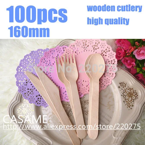 

160 мм 100 шт одноразовые столовые приборы набор деревянных столовых приборов для пикника CutleryWedding одноразовые деревянные вечерние столовые приборы деревянные вилки