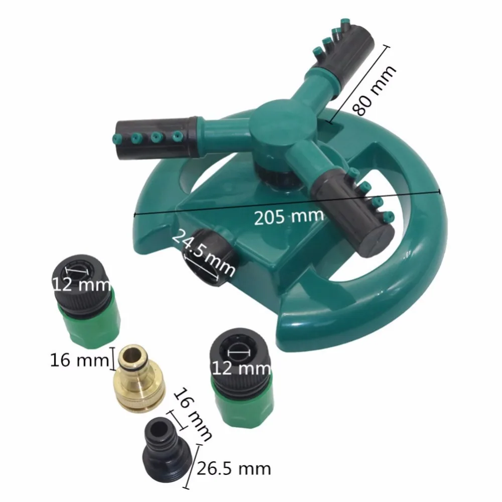 Aspersor de césped y jardín giratorio de 360 grados, sistema de riego automático, rociador de 3 brazos, suministros de jardín