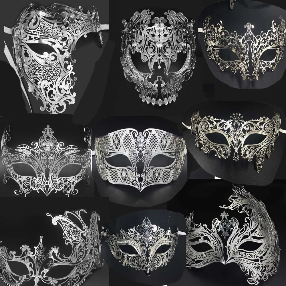 Luxo prata ouro metal filigrana corte a laser crânio veneziano máscara de máscaras evento de casamento bola de natal traje máscaras de festa