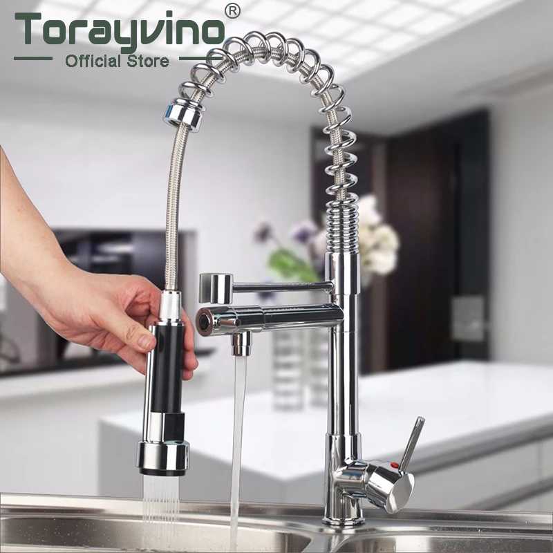 

Torayvino Mdoern Chrome Polish Pull Out Kitchen Faucet torneira Deck Mount Dual Water Way Sprayer Kitchen Sink Mixer Tap