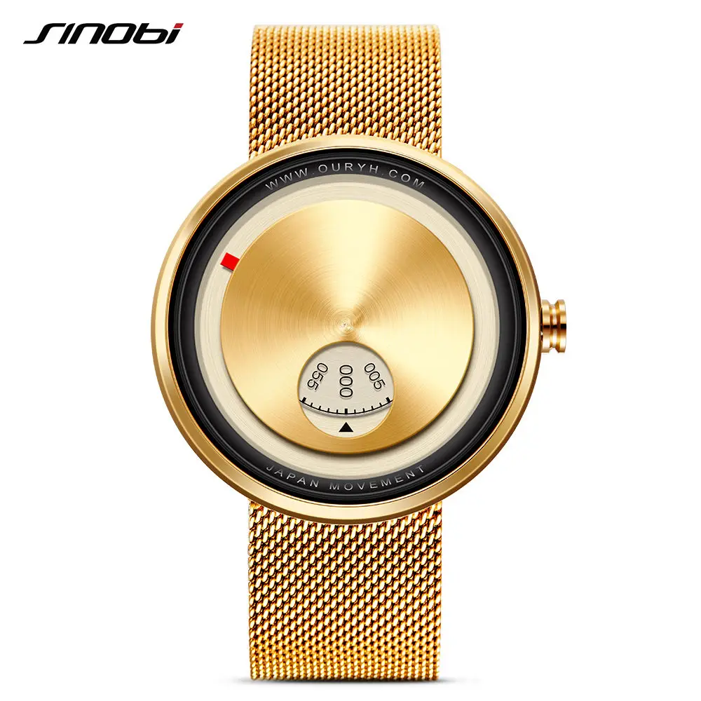 Gift SINOBI Golden Geek Watches Mens Creative Fashion Wrist Watches Rotate Plate Dial with Milan Strap Relogio Man\'s Japan Movt