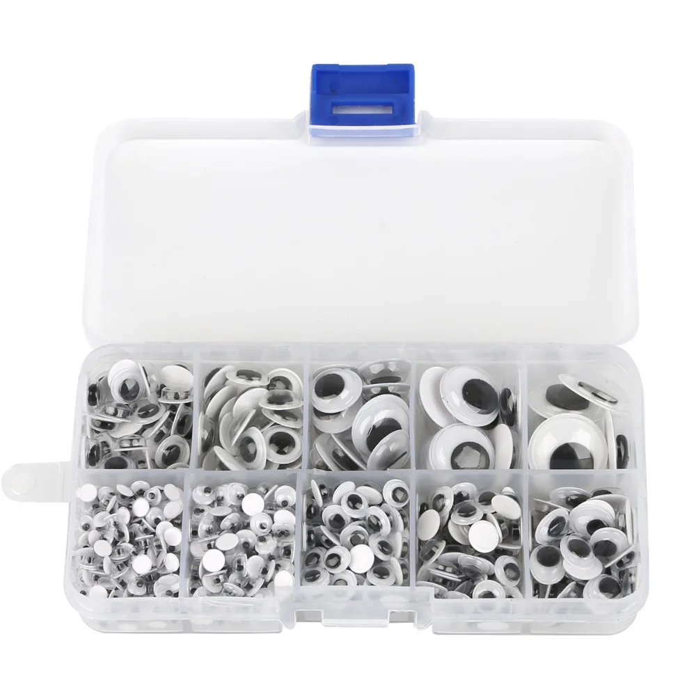 1 Set (600Pcs) 5mm-15mm Round Self-Adhesive Wiggly Google Eyes Plastic Cartoon Animal Doll Eyeballs Eyes Dolls Accessories