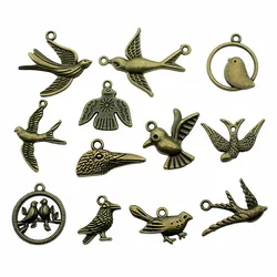 10pcs Antique Bronze Color Birds Charm Pendants Jewelry Accessories Vintage Flying Birds Charms For Jewelry Making