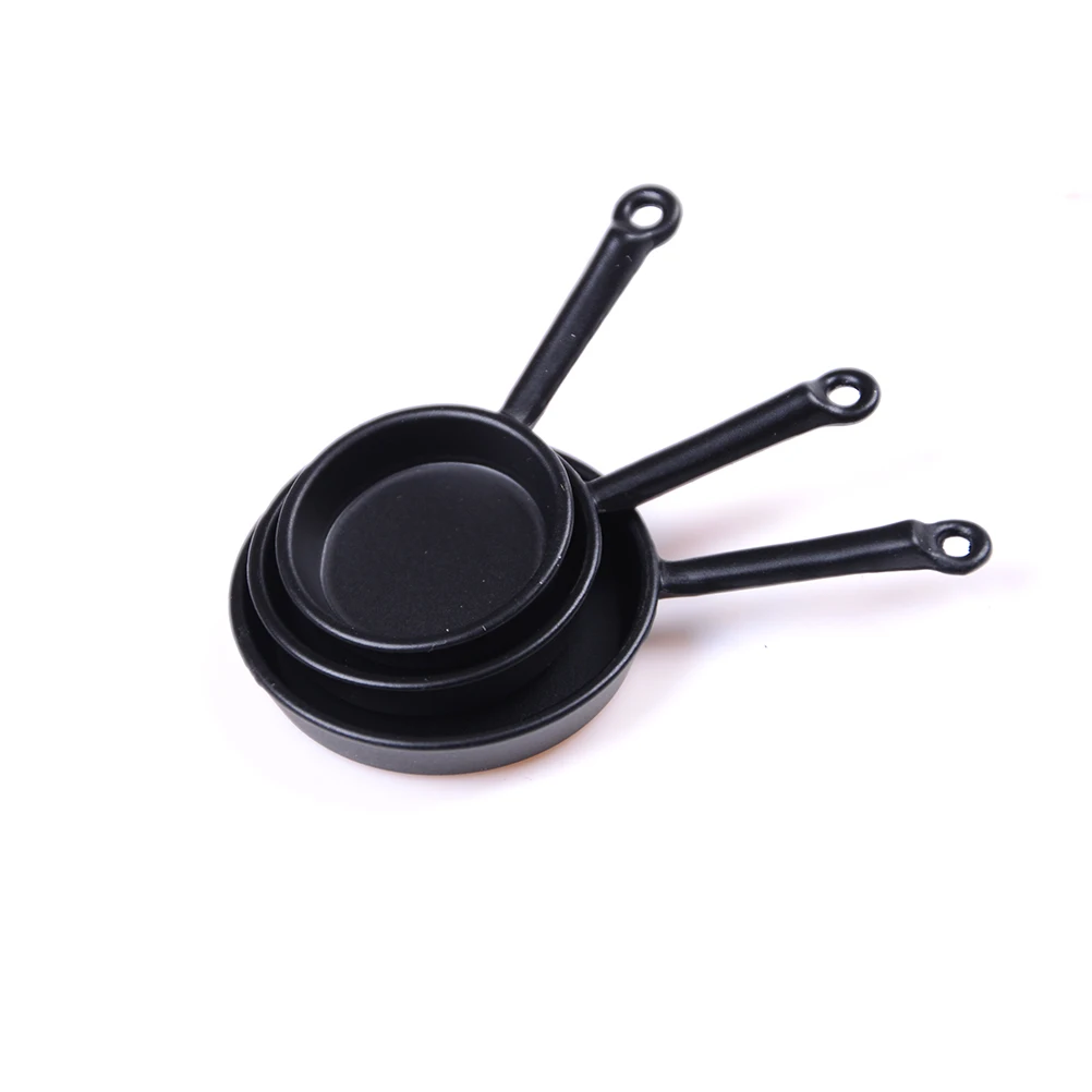 1/12 Scale 3pcs Dollhouse Miniature Metal Frypan Frying Pans Cooking Pot Cookware Kitchen Accessory High Quality