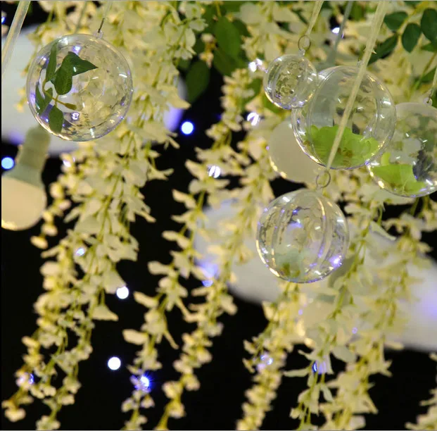 6 Pcs/ Lot Modern Hanging Clear Flat-bottomed Crystal Glass Vase Flower Balls Terrarium Vases For Wedding Decoration Dia 12 cm