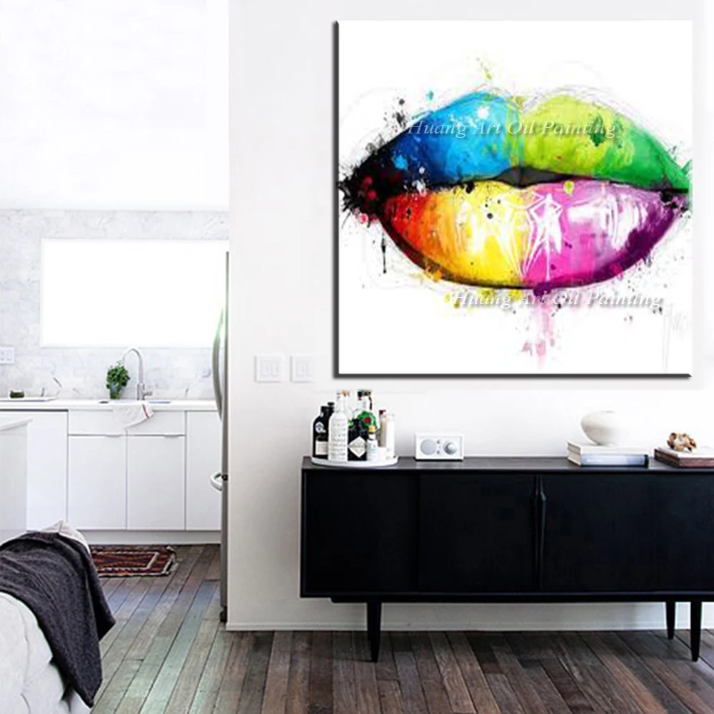 Skilled Painter Hand Painted Oil Painting Abstract Colorful Sexy Women Pink Lip Painting On Canvas For Room Wall Decor