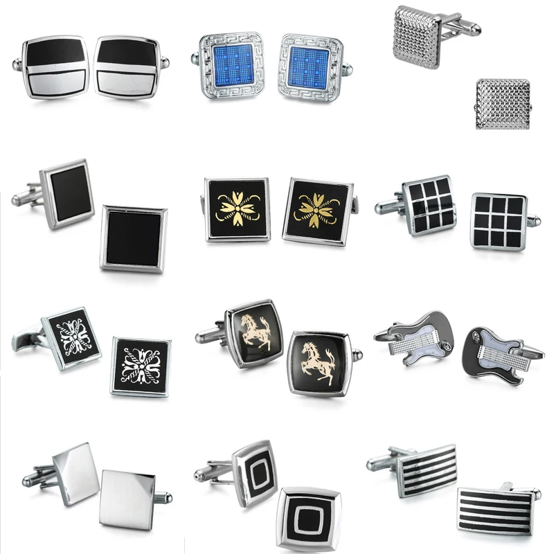 WN  new variety of style design pattern square Enamel Cufflinks fashion men's French shirt Cuff