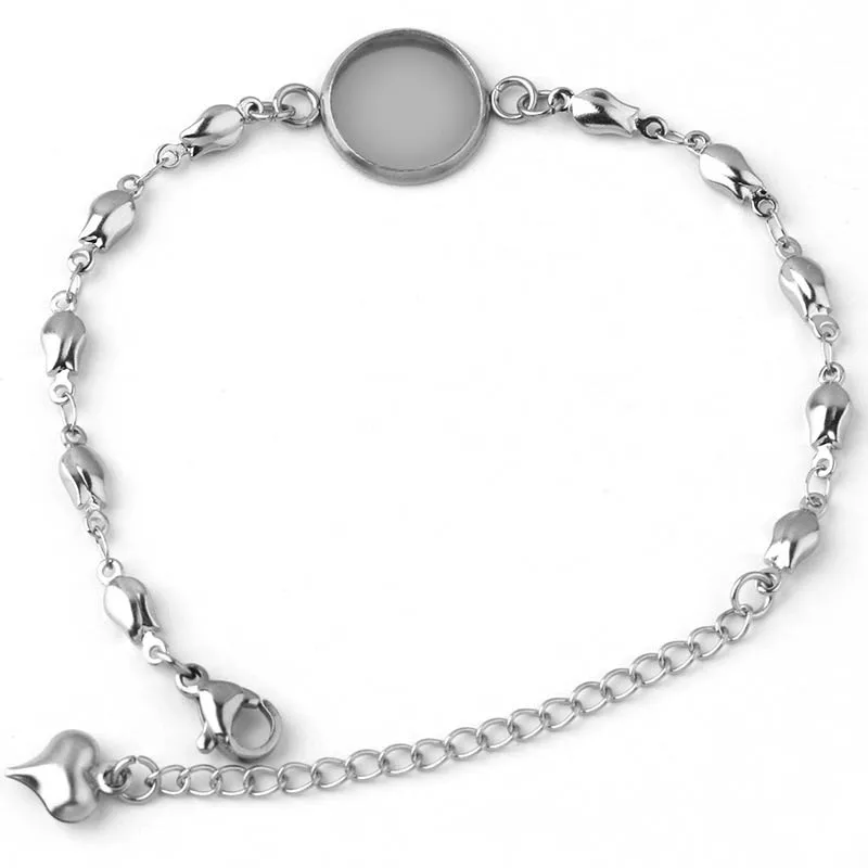 

5pcs Stainless Steel Chain Bracelet Findings DIY 12mm - 20mm Round Bezel Glass Resin Cameo Bases Blanks Link Bracelet Settings