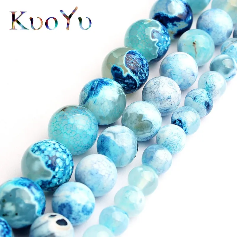 Blue Fire Dragon Agates Natural Stone Beads Round Loose Spacer Bead For Jewelry Making DIY Bracelet Necklace 15\'\'Strand 6/8/10mm