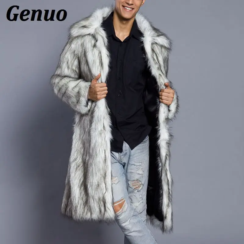 

Genuo Men Fur Coat North Winter Faux Fur Outwear Windbreaker Both Side Coat Men Punk Parka Jackets Overcoats Streetwear