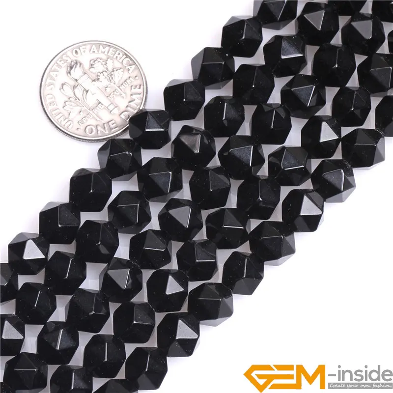 Natural Stone Black Agates Faceted Polygonal Beads For Jewelry Making Strand 15\