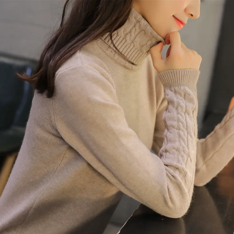 

OHCLOTHING Turtleneck female winter Korean version of the new twist shirt sweater sweater slim thickening female set head