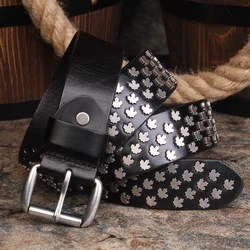 Punk style designer new maple leaf rivet belt leather personality brand belt men and women leather rivet pin buckle punk belt