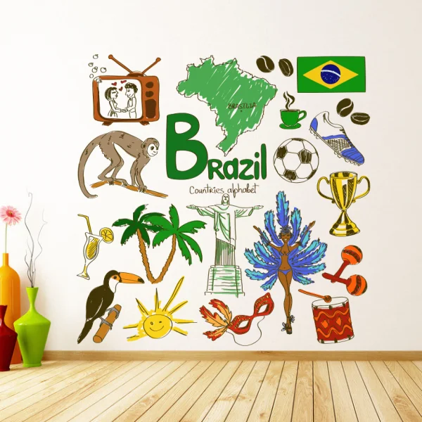 

I Love Brasil Illustration Fashion Wedding Decor Vinyl Waterproof Wall Sticker Vintage Wallpaper Wall Decal Baby Rooms Decor