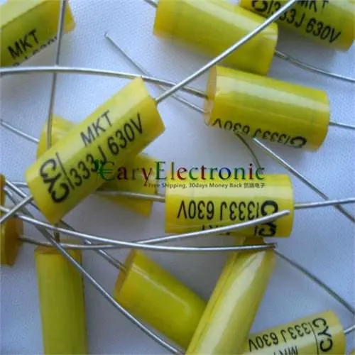 

Wholesale 50pcs long leads yellow Axial Polyester Film Capacitors electronics 0.033uF 630V fr tube amp audio free shipping