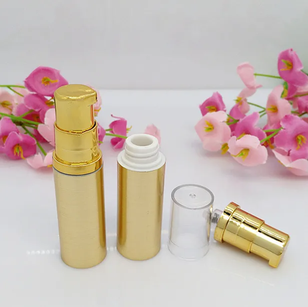 

100pcs hot sale luxury 5ml golden plastic vacuum bottle , wholesale unique 5 ml plastic airless bottle