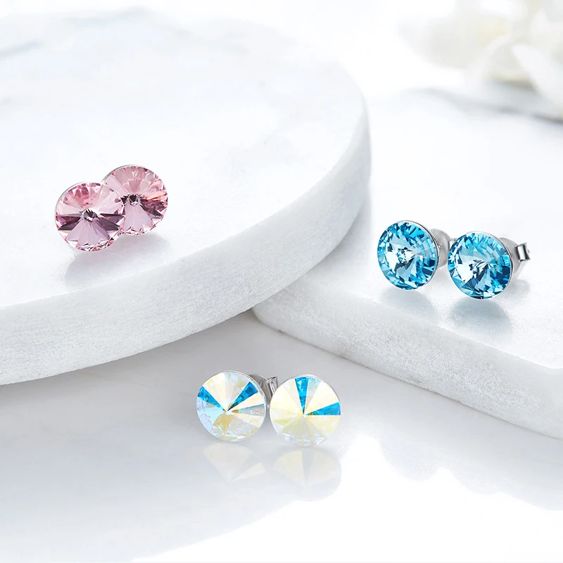 Pendientes clásicos redondos de Color plateado y2k cristales originales de Austria Piercing para mujeres niñas joyería de diamantes de imitación de