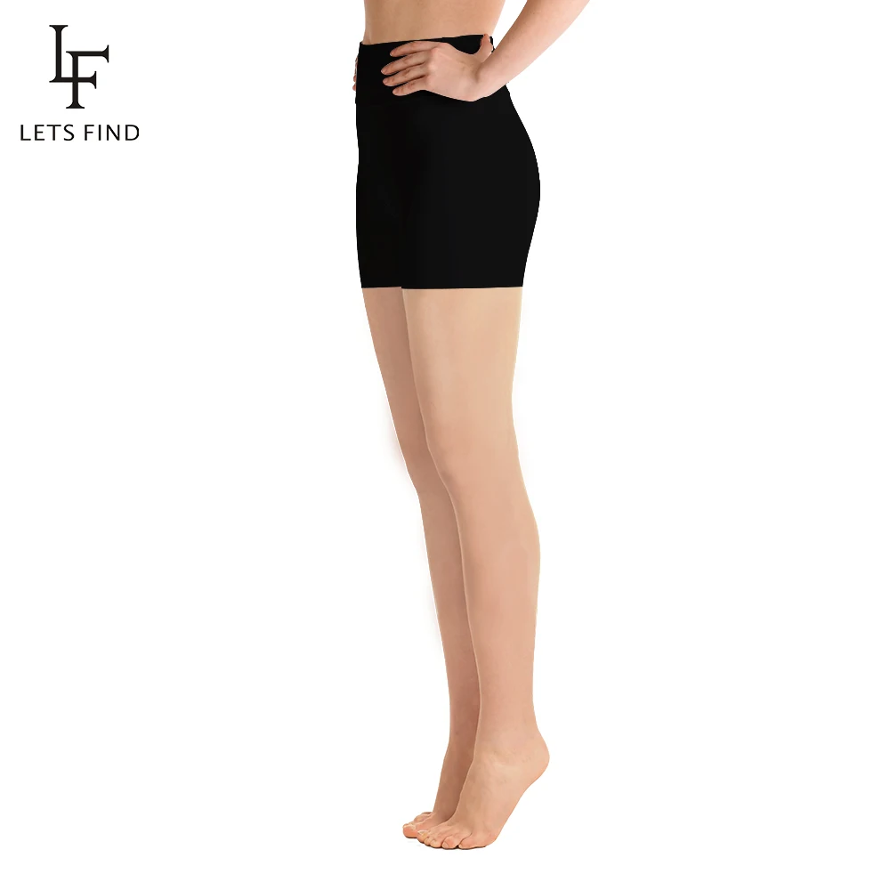LETSFIND New Women High Waist Short Leggings Solid Black Elastic Soft Comfortable Short Pants