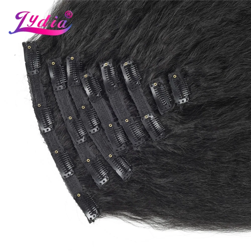 Lydia-Kinky Straight Long Synthetic Hair Extensions Bundles, Kinky Hair, resistente ao calor, 18 Clips, 16-20 ", 8pcs por conjunto