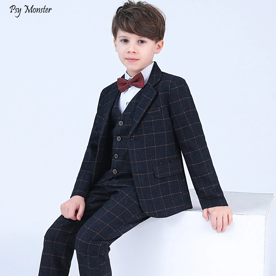 

Formal Children 4pcs Dresses Suits Set Flower Boys Wedding Piano Performance Prince Costume Kids Blazer Shirt Pant Bowite Outfit